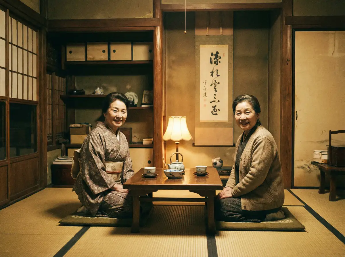 两位优雅的 UED体育 在日式茶室中品茶交谈